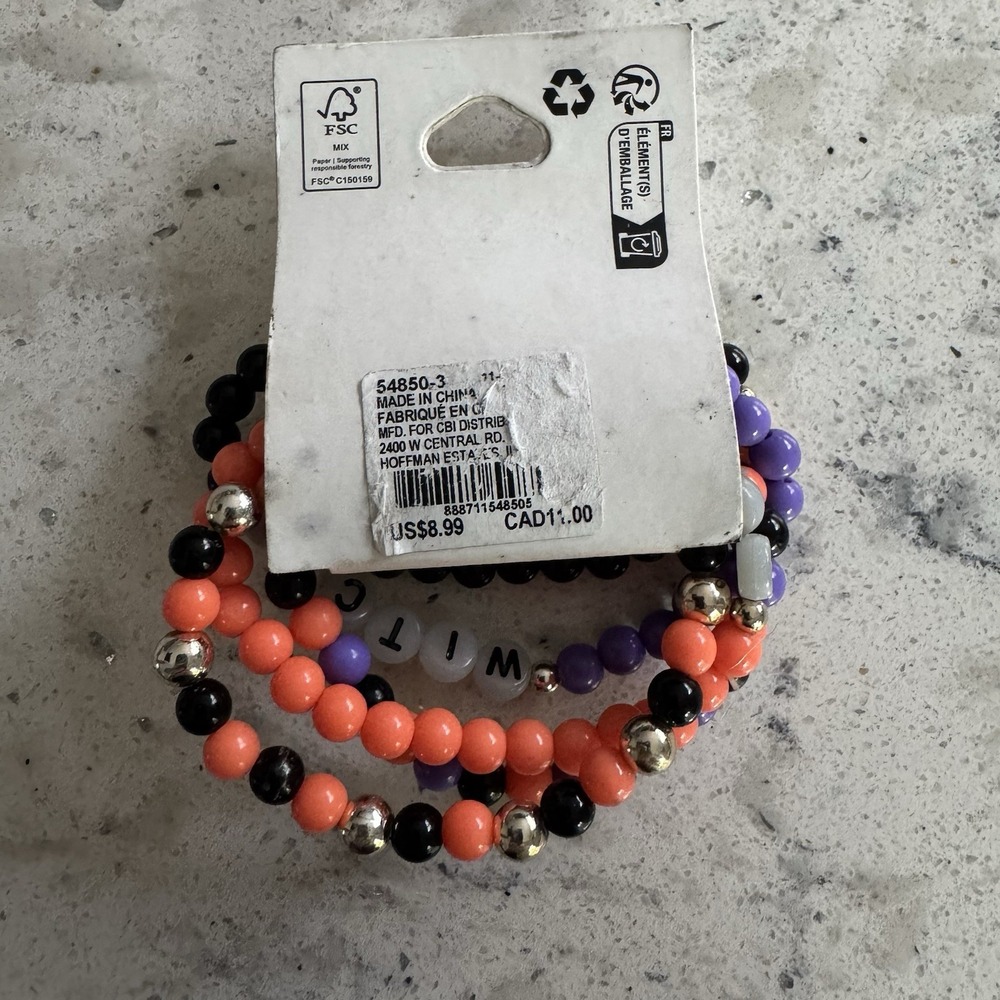 Claire's Halloween 5 Bracelet Set Orange Black Purple Witchy Boo Pumpkin Plastic - Picture 5 of 10
